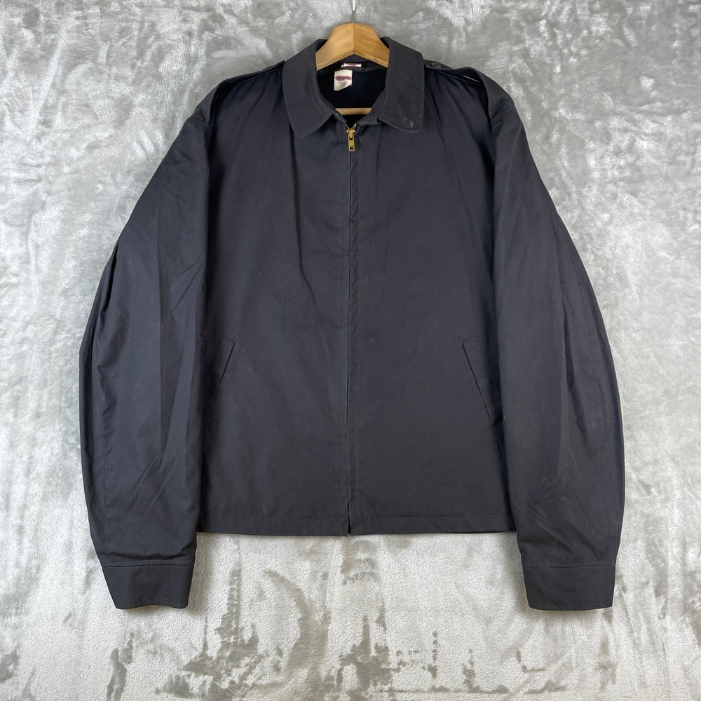 Vintage Military Windbreaker Jacket Mens XL Black Harrington Full Zip 1980s Vtg